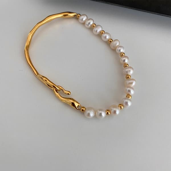 ##/Lyxig pärla asymmetrisk guld armband, armband##/