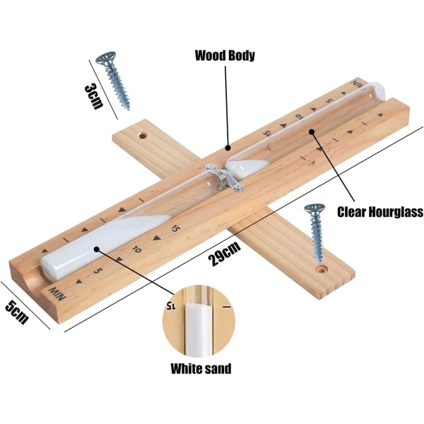 Sauna-sandklokke med 15 minutters timer, varmebestandig, sandhvit