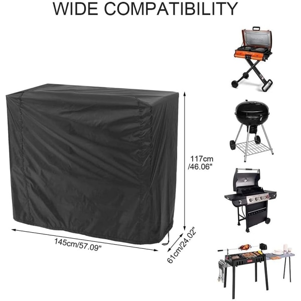 145*61*117cm Grilldæksel Sort, Anti-UV/Vandafvisende/Fugtsikker