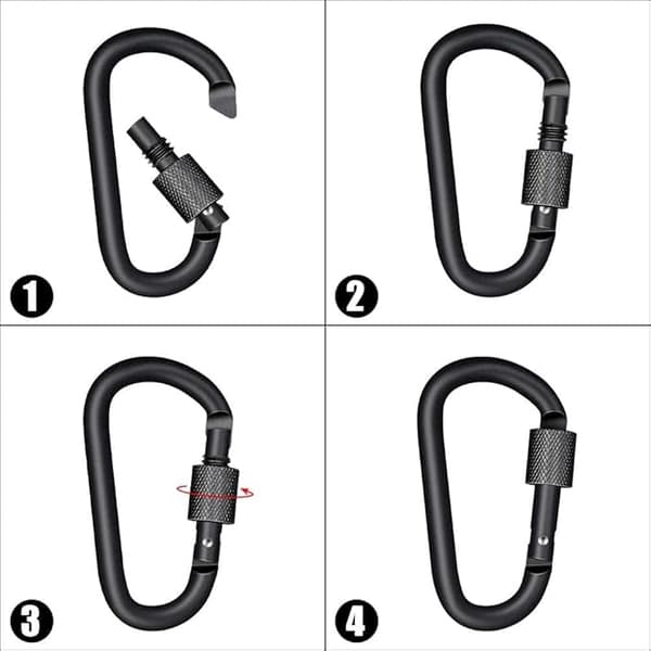 Svart 10-pack låsande karbinhakar Aluminium dörrspänne för camping, fiske, vandring och nyckelring