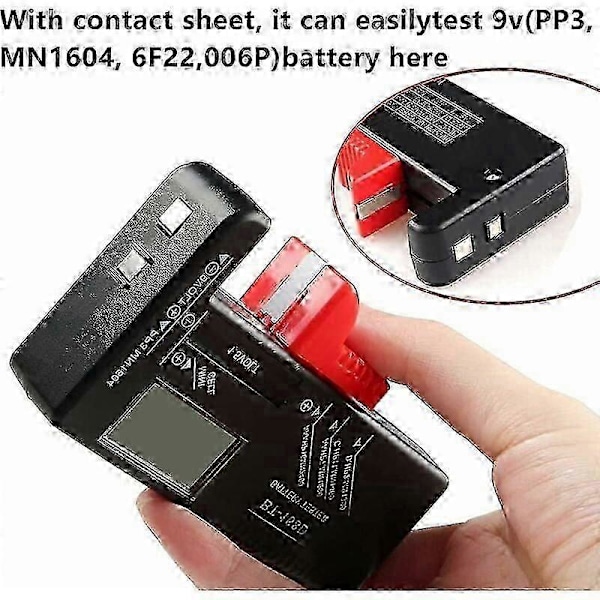 Digital batteritester, universal batteritester, batteritester, til AA, AAA, C, D, PP3, 9V, 1,5V, knapcellebatterier - virker uden batterier