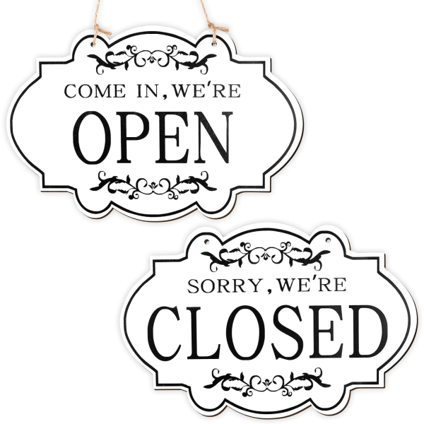 Open Closed Sign (30 x 20 cm White), Double Sided Reversible Com