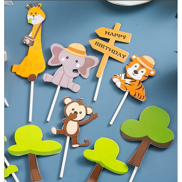 11 stk. Skovdyr Jungle Kagepynt Zoo Løve Cupcake Pynt