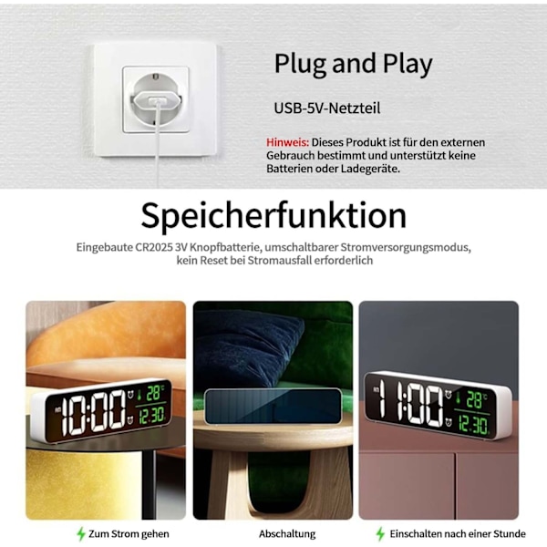 Digital & väckarklocka sängklocka LED-skärm datum temperaturvisning