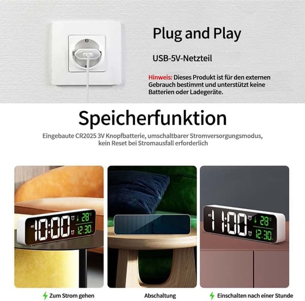Digitalt & alarm ur sengeur LED skærm dato temperaturvisning