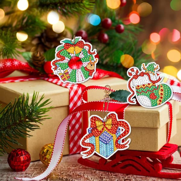 ##/9 stycken juldiamantmålning nyckelringar, jul blindbox##/