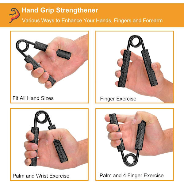 Fingerövningsgrepp, Set om 3 (150, 200, 250 lbs-Svart), Stur