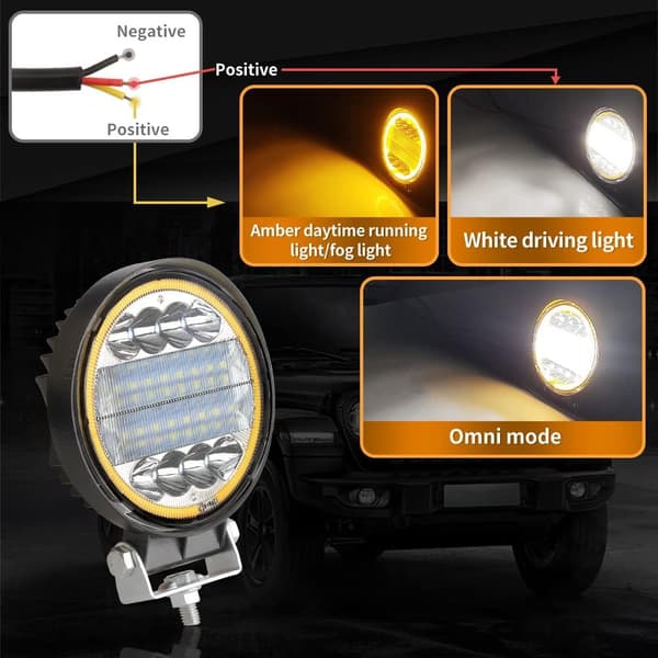 4 stk. 126W LED Spot Light Bar Off Road med 4\" Amber Strobe Halo Ring