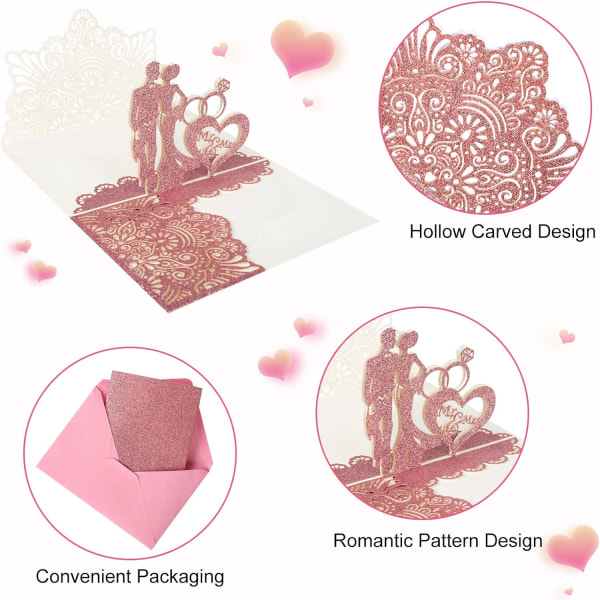 5 kpl 3D Romanttisia Pop Up -Onnittelukortteja, Vuosipäiväkortti, Hääkortti