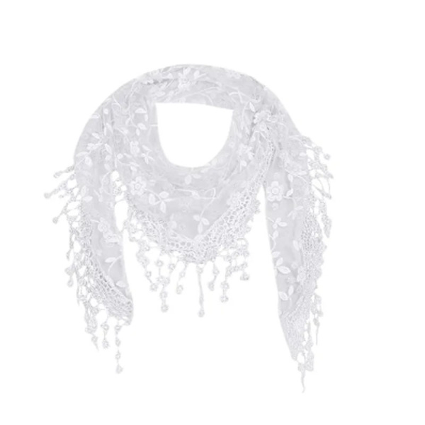 ##/Vit blommig spets triangel halsduk silkeshalsduk##/
