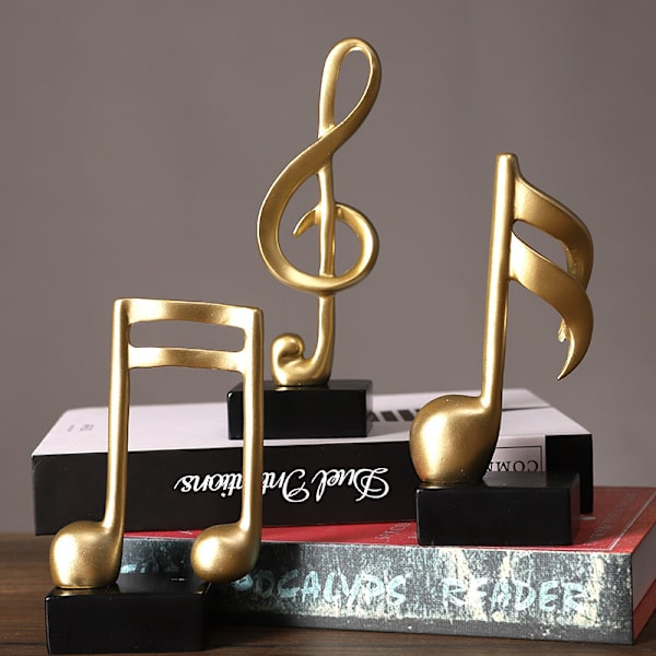 3 stk. Musikknote Statuedekorasjon Skulptur Resin Figur Kunst Gull 17cm