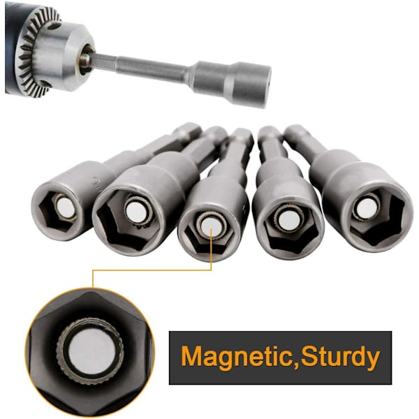 10 stk. slagtrekker pipebitsett 6-15mm magnetisk sekskantpipe Ma