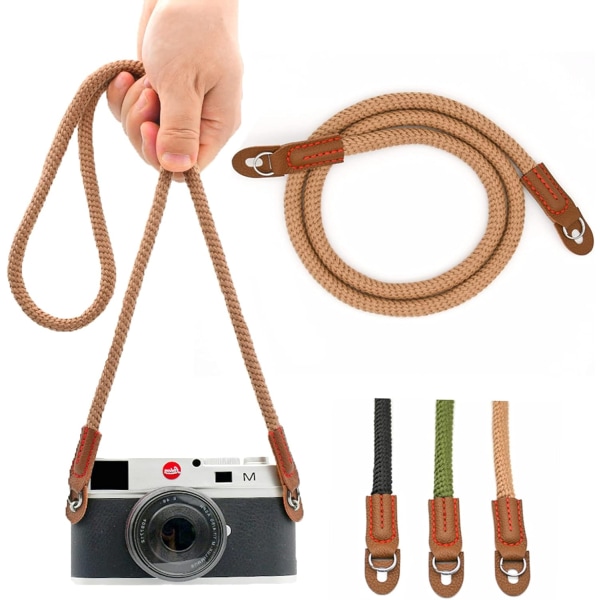 Tau kamerastropp (brun), håndlaget bomullskamerastropp Skulder S