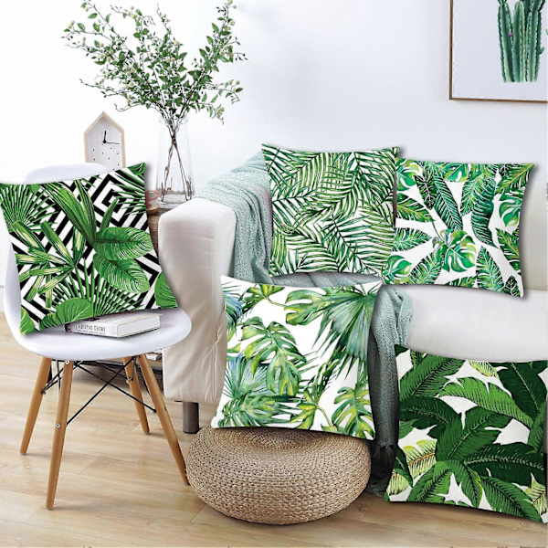 Örngott Mjuk Textur Lättskött Polyester Tropiska Palmblad Tryckt Kuddfodral Möbelaccessoarer 4