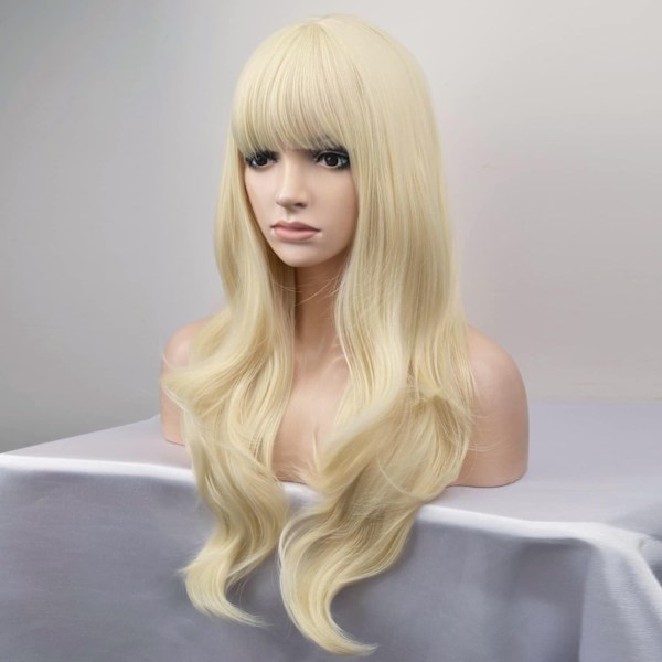 ##/Dame lang blond krøllet cosplay paryk med pandehår##/