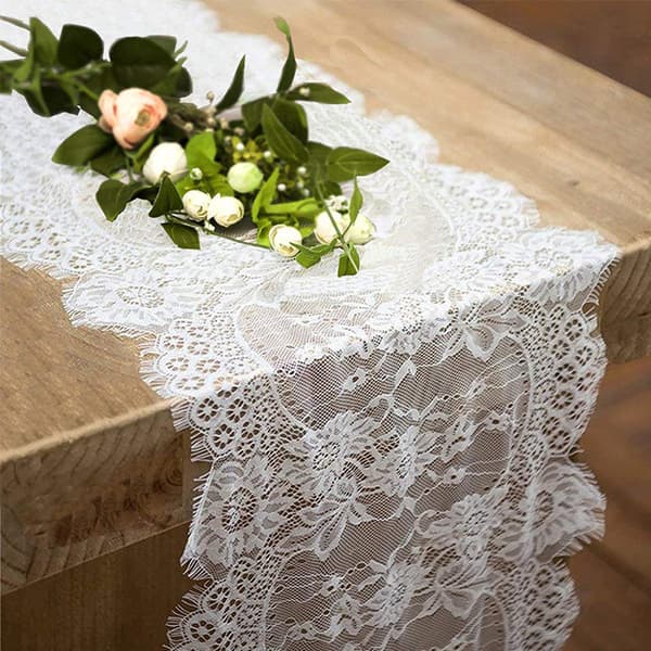 ##/36*300cm Vit Spetsduk Bordlöpare Stolband Bröllop Borddekoration Festdekorationer##/