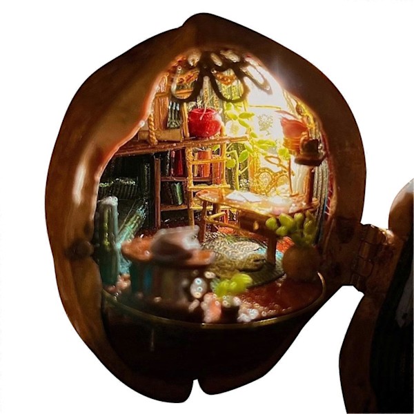 Miniatyrverden Valnøttskall Figurin Liten Mikrolandskap i Valnøtt Resin Statue Skulptur Hjemmekontor Bokylle Skrivebord Dekor Ornament A