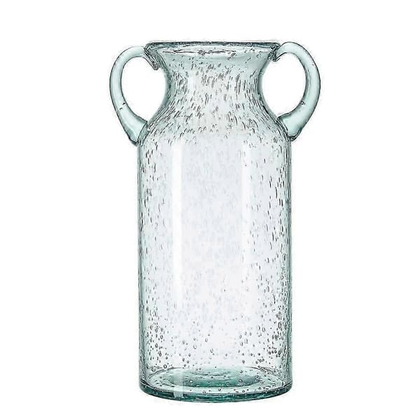 Elegant dubbelörad glasvas med luftbubblor i blåaktig färg för bordsdekoration