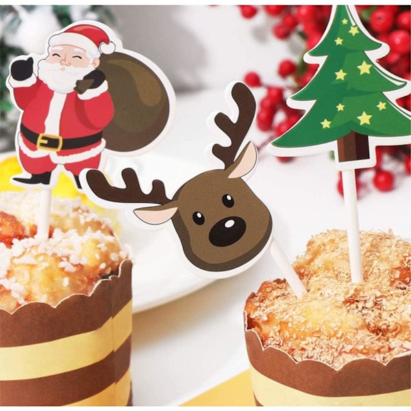 80 Stykker Julemuffins Toppers, Julekaketopper Desse
