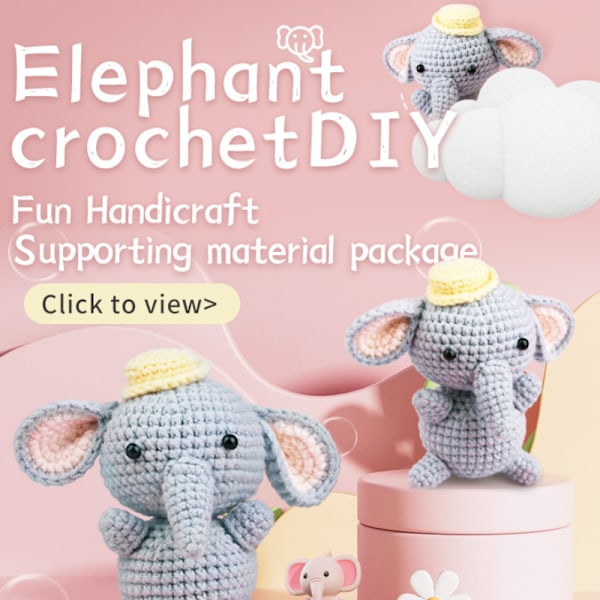 (Baby Elephant) Nybörjarvirkningsset. Virkningsset för barn och vuxna