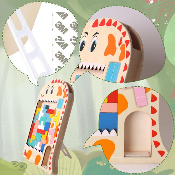 Träpussel Tetris för Barn (Dinosaurie), 3D Pussel Montessori Leksaker