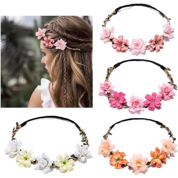 Blomsterdiadem, 4 stycken Elastiska Band Diadem Blomsterkrans