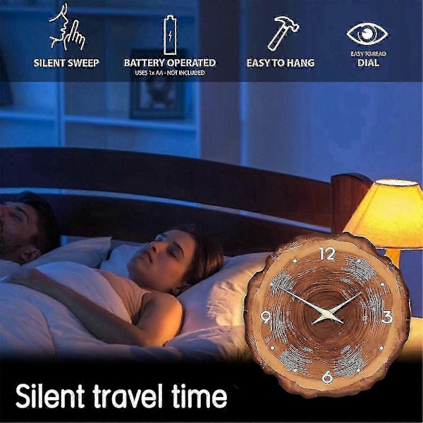 Rustik Väggklocka i Trä 30 cm - Tyst Batteridriven Analog Klocka för Vardagsrum, Sovrum, Kök
