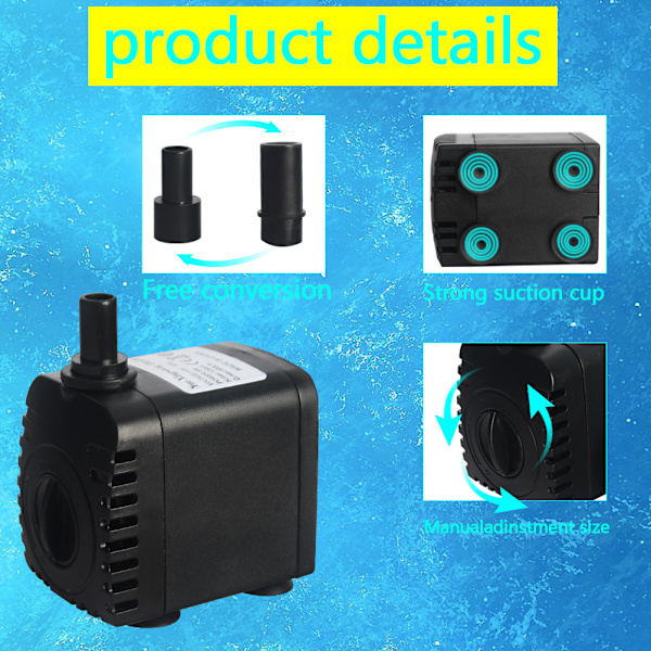 ##/Nedsænkbar Vandpumpe 600L/H 8W Ultra-Stille Akvariumpumpe med 4 Sugkopper til Springvand, Fiskedam, Hydroponiske Systemer##/