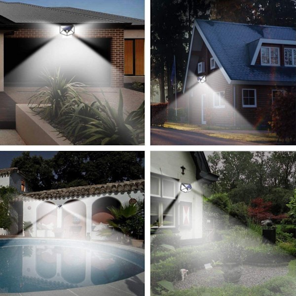 LED solcellelampe 4-pakning solcelle utendørslys IP65 vanntett 100 LED