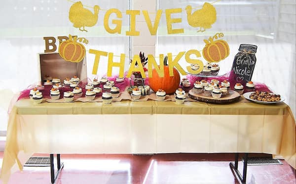Give Thanks Banner, Guld Thanksgiving Banner, Thanksgiving Dekorationer