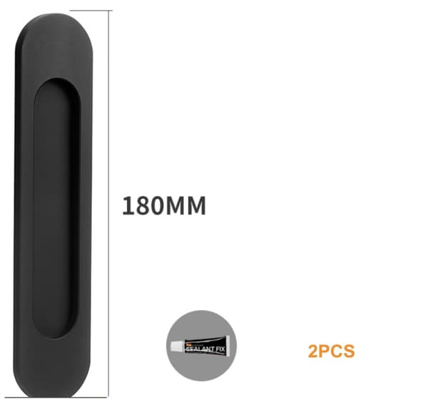 Selvklebende matt svart aluminium oval skyvedørsgrep, 2-pakning