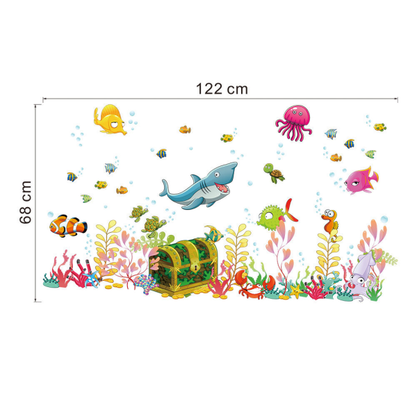 Veggklistremerker for barn (90x28,5 cm) Aquarium Fish Sea Ocean Stickers