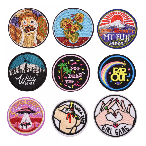 /#/Pack of 9 round fabric patches/#/