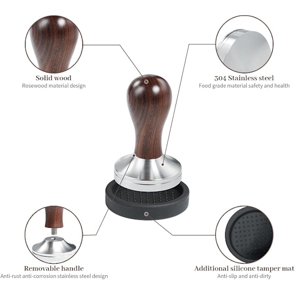 51 mm kaffepresse med 304 tampermatte i rustfritt stål, flat base