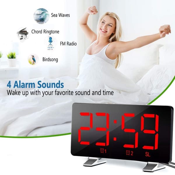 Radio väckarklocka LED med 6\" display bordsklocka 12/24 timmars musik väckarklocka