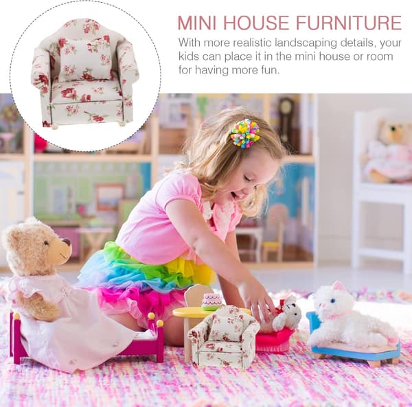 1/12 Dukkehussofa Blomst Miniatyr Møbler Sofa Lenestol Modell