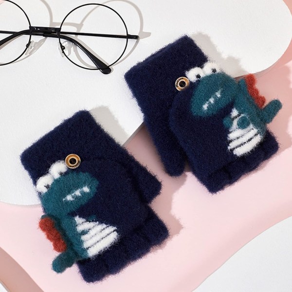 2 Par Knittede Hansker til Barn, Barnas Vinterhansker, Mørk Blå og