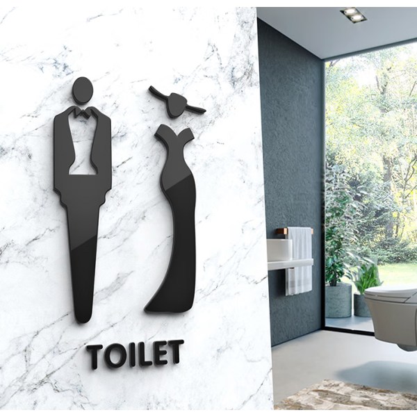 Stereoskopisk minimalistisk toalett identifieringsskylt för män och kvinnor butik