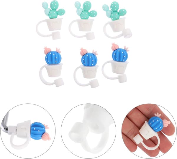 ##/Pack Universal Cactus Straw Dust Caps, Söt Halmhatt, Silikon G##/