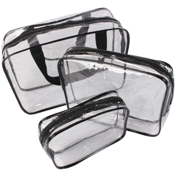 ##/in 1 Gaveposer Transparent PVC Rejsetaske Vandtæt Multifunktionel Kosmetikposer Makeupposer til Rejser 3 stk (Sort)##/
