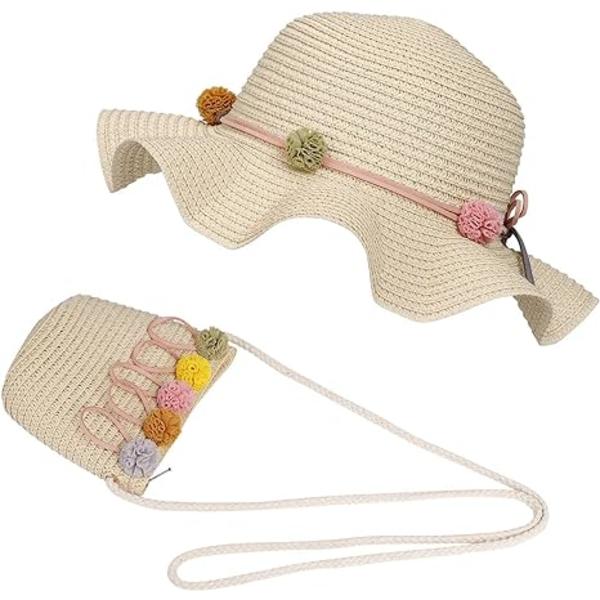 Beige Solhat til Piger 2-8 År Børn Sommer Halmhatte og Små
