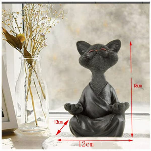 (12x12x18cm-Grå) Kat Buddha Statue - Glad Kat Buddha, Kat Buddha