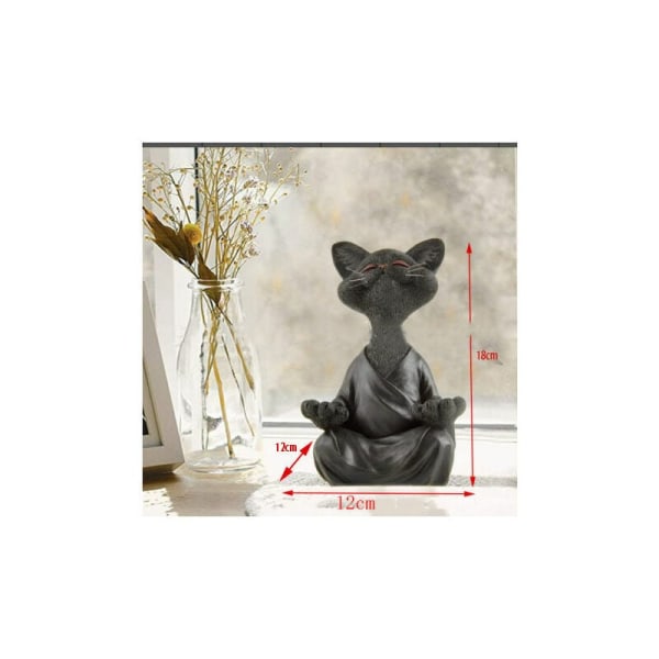 (12x12x18cm-Grå) Katt Buddha Statue - Glad Katt Buddha, Katt Buddha