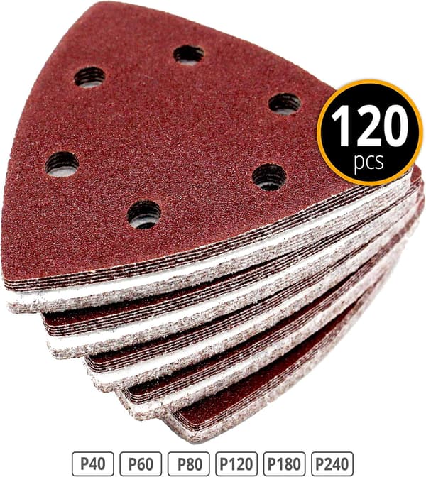Delta-slipesandpapir │ 120 stykker │ 6 hull │ 93 x 93 x 93 mm