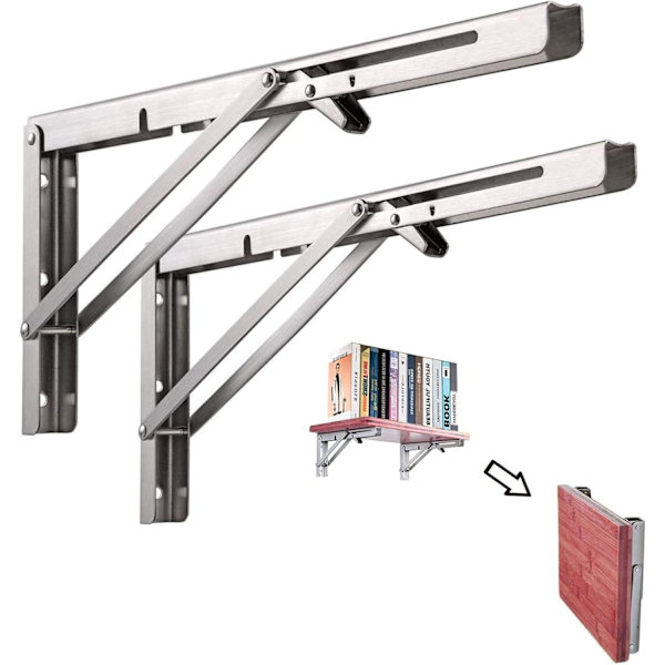Sammenleggbart Brakett, 2 stk Rustfritt Stål Sammenleggbar Hylleholder, Fo