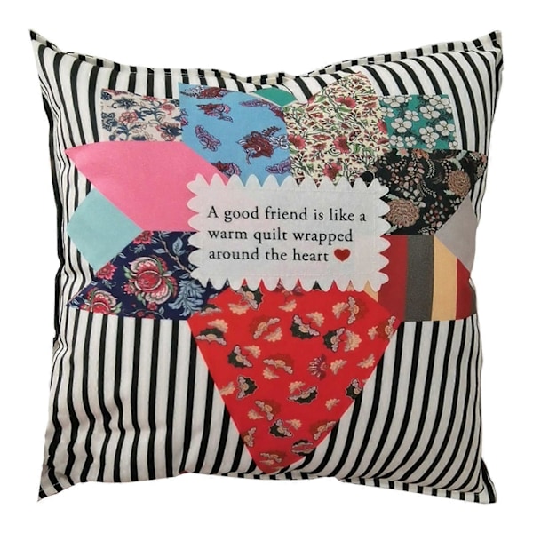 Vänskaps Citat Prydnadskudde Retro Design Patchwork Spetsdekor Sovrum Vardagsrum Soffkudde Dekorativ Gåva med Skrivet Meddelande D