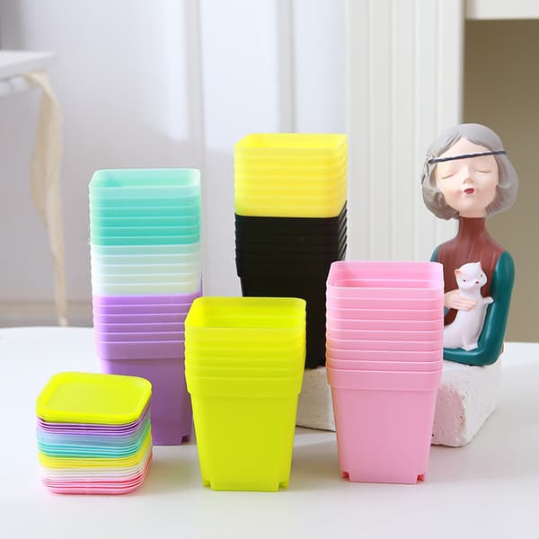 10 stk Små Plastik Blomsterpotter - Sorte med Bakker Plantepotter med
