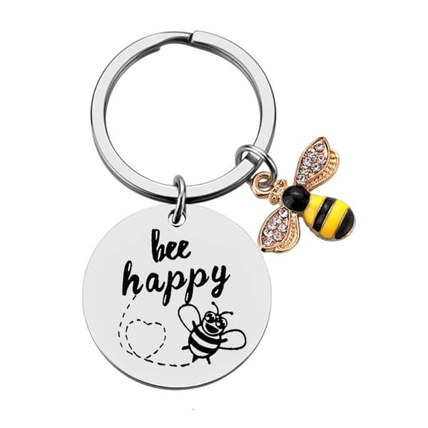 Nøglering til kvinder \"Bee Happy\" Nøglering nøglering (Sølv Rhineston