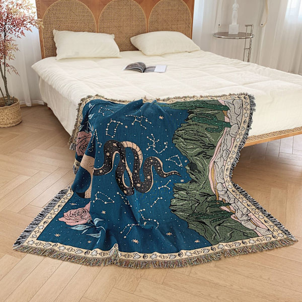 1 Stykke 160x130cm Strikket Slange Rutete Teppe Dekorert med Frynser