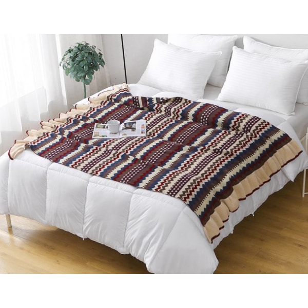 1 stk 130x170cm Strikket Teppe Kaffe Rutete Myk Komfortabel D